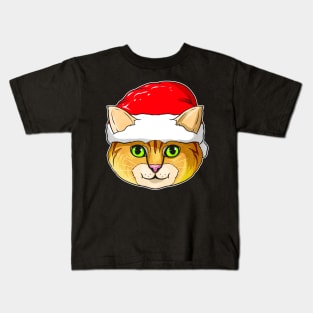 Cute Kawaii Christmas Cat with Santas Hat For Christmas Kids T-Shirt